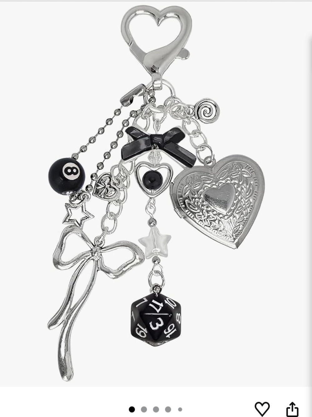 Silver Heart & Dice purse/bag Charm keychain